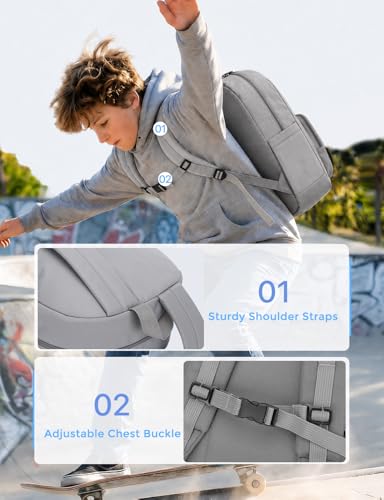 VASCHY School Backpacks, Lightweight Bookbag Schoolbag for Boys Girls Casual Basic Simple Daypack for Men Women Gray - color: Gray