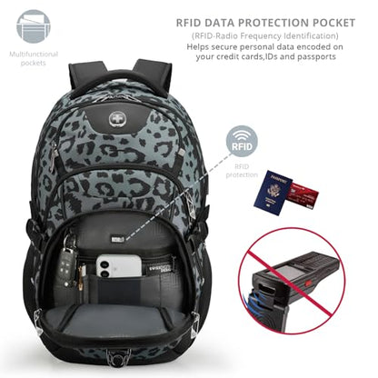 Swissdigital Laptop Backpack with USB Charging Port, Travel Backpack Fits 15.6 inches Computer, 31L Backpack for Men, Gray Leopard | SD803-101 - color: Gray Leopard