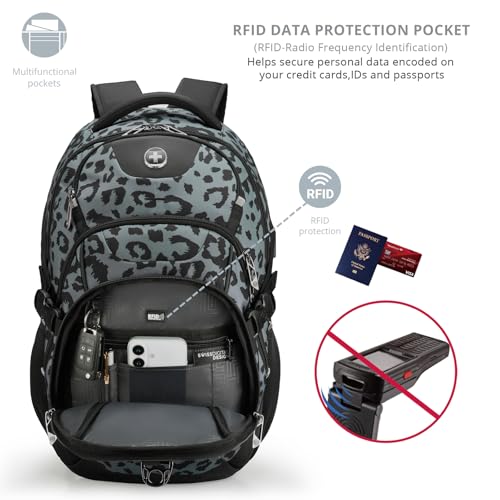 Swissdigital Laptop Backpack with USB Charging Port, Travel Backpack Fits 15.6 inches Computer, 31L Backpack for Men, Gray Leopard | SD803-101 - color: Gray Leopard