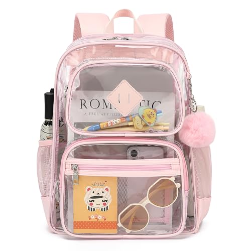 Heavy Duty Clear Backpack for Girls Boys Transparent School Bookbag Kids Durable PVC See Through Backpack - Pink - color: Pink