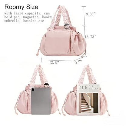 Tote Bag Large Capacity Lightweight Backpack with 15 Pockets Nylon Shoulder Bag for Car Travel Mother Bag - color: Pink
