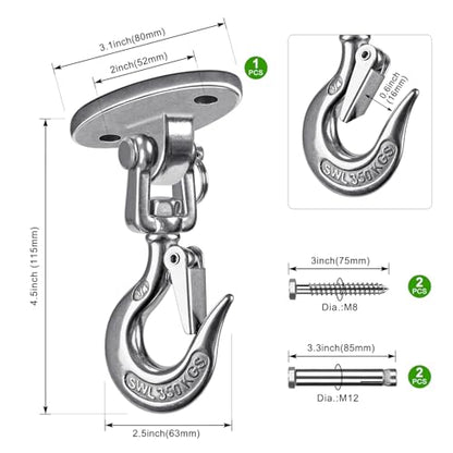 BeneLabel Ceiling Swing Hanger with 360°Swivel Hook 1000 LB Capacity Swing Hardware Stainless Steel Ceiling Swing Mount for Hanging Chair, Aerial Silks, Hammock, Porch Swings, Heavy Bag - color: Silver Swing Hanger With Swivel Hook(1 Pack)