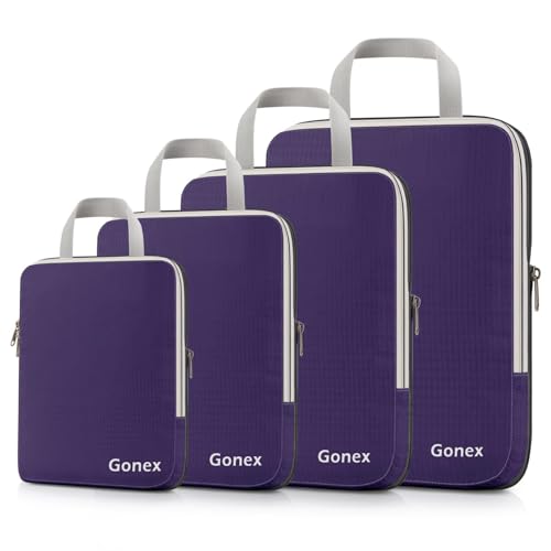 Gonex Compression Packing Cubes, 4-Piece Expandable Travel Organizers - color: 4-Purple, size: 4 Set