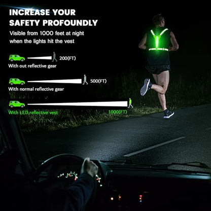 Fokia Kunbio LED Reflective Running Vest Gear,Light Up Vest Runners Night Walking USB Rechargeable,Up to 11hrs Light with Adjustable Waist/Shoulder for Women Men Kids - color: Green
