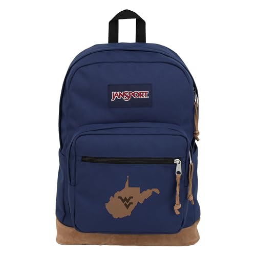 JanSport NCAA Officially Licensed Backpack, West Virginia Mountaineers, Right Pack with Padded 15-Inch Laptop Sleeve, Spacious Computer Bag, Durable Daypack with Bottle Pocket & Haul Handle, Navy