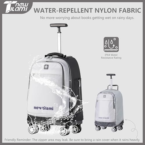 NEW TILAMI 19 Inch Rolling Backpack 360°rotating Universal Wheel, Large Organizer Compartments, Adjustable Handle, Carry on for School Students Business Travel, Pure White - color: Pure White