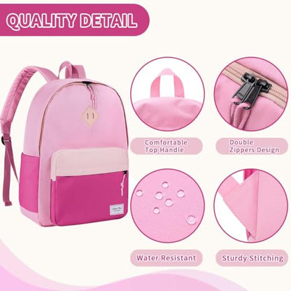 Chase Chic Kids Backpack for Boys - 17 inch School Backpacks for Toddler Girls Fits 6 to 12 Years Old - Lightweight Water Resistant Preschool Bookbag for Travel Daycare (Pink Rose Red) - color: Pink&rose Red