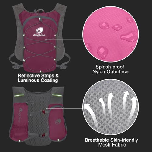 Lightweight Hydration Backpack with 2L Water Bladder for Men Women, Small Water Backpacks Running Vest for Hiking - color: Pink