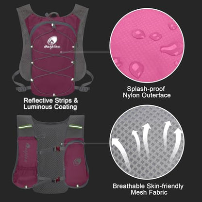 Lightweight Hydration Backpack with 2L Water Bladder for Men Women, Small Water Backpacks Running Vest for Hiking - color: Pink