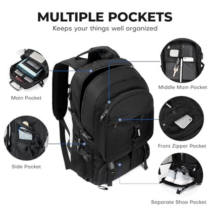 Large Travel Backpack for Men Women,Carry on Backpack with Shoe Compartment USB Charging Port,College Backpack,Bookbag fit 17.3 Inch Laptop for Business Hiking Camping (Fits 4.92-5.91 ft height) - size: 17.3 inch