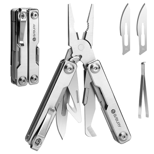 BIBURY Mini Multitool Pliers BI2051A, Mini Pocket Pliers with Window Breaker, Seat Belt Cutter, Bottle Opener for Outdoor Survival, EDC Multi Tool with Pocket Clip, Gifts for Men Women - color: Silver, size: Pliers