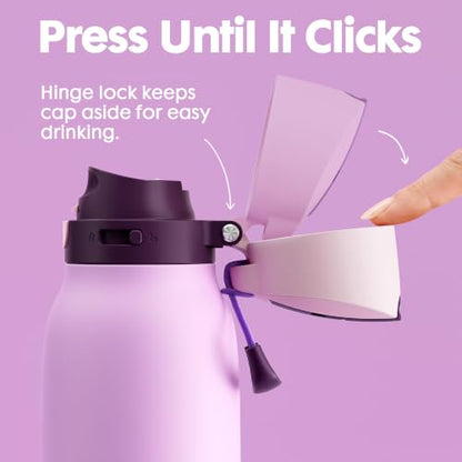 Meoky 24 oz Stainless Steel Slim Water Bottle: Leak Proof Locking Lid, 2-in-1 Straw and Spout, 24 Hours Cold, Top Handle, BPA Free, Insulated Water Bottle for Women Sports Travel Gym, Lavender - color: Lavender