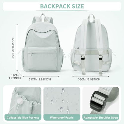 Backpack for School Women Girls, Waterproof Bookbag Cute High School Backpack for Men Teen Boys, Lightweight Travel College Backpacks Mochilas Escolares para Casual Daypack Rucksack - color: Light Green