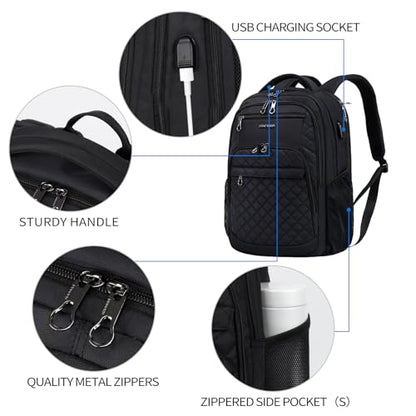 KROSER Travel Laptop Backpack 17 Inch Large Computer Backpack Black - color: Quilted Black