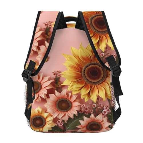Big sunflower on pink background Travel Backpack for Men & Women 15.6 inch Laptop Backpack Waterproof Work Back Pack - color: Big Sunflower on Pink Background