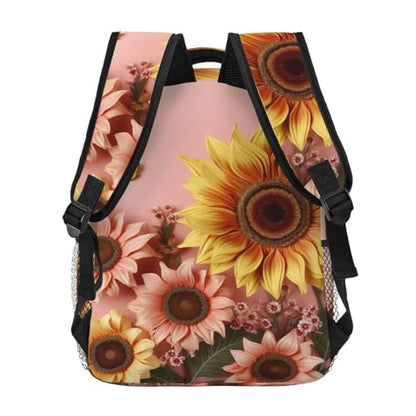 Big sunflower on pink background Travel Backpack for Men & Women 15.6 inch Laptop Backpack Waterproof Work Back Pack - color: Big Sunflower on Pink Background
