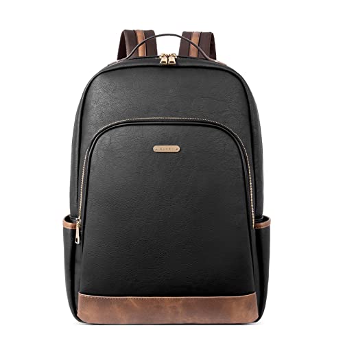 CLUCI Leather Backpack for Women 15.6 inch Laptop Backpack Purse Computer Backpack for Travel Airplane Casual Daypack Beige with Brown - color: Black With Brown
