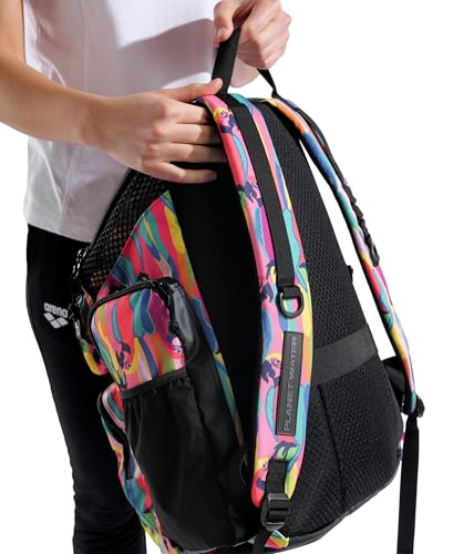 Arena One Go Backpack Swimmers Athletes Sports Gym Rucksack Multisport Daypack Large Size Training Gear Equipment Swim Bag for Men and Women, 45 Liters, Arena Tropical Delight