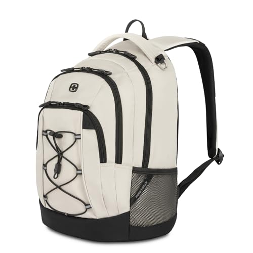 SWISSGEAR Bungee Core Laptop Backpack, Fits Most 13-Inch Laptops, Airflow Back Panel, Reflective Accents, and Bungee Cord System, Black, 26L, 17.25-Inch - color: Cream/Black
