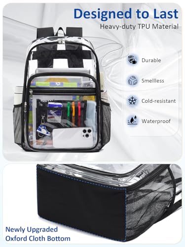 Extra Large Clear Backpack with TSA Lock, Heavy Duty Transparent See Through Clear Bookbag for College, Work, Travel, Casual Sport, Black - color: Black