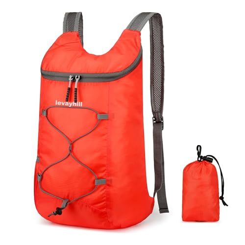 levayhill 16L Foldable Hiking Backpack,Small Packable Daypack,Red | Lightweight ,Outdoor Collapsible Rucksack,Ultralight Folding Back Pack, Water Repellent, Men Women Travel Gym, Easy Carry-on - color: Red