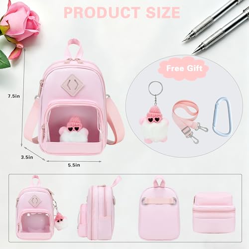 Large Capacity Kids Backpack Pencil Case Pen Bag with Clear Pocket, Cute Kawaii Pen Pouch Organizer with Adjustable Strap & Plush Doll Keychain for School Girls Boys (Pink) - color: Pink