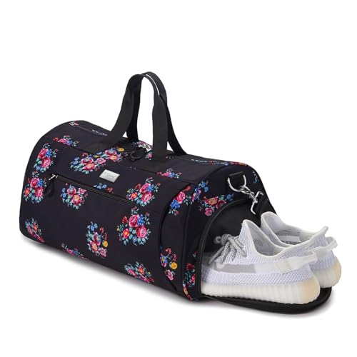 TOPDesign Gym Bag for Women, Duffel Bag with Shoe Compartment & Wet Pocket for Travel Sports (M Flower) - color: Flower, size: Medium - 20 x 10 x 10″