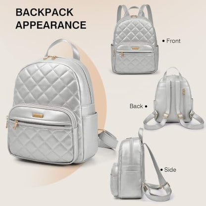Marvolia Mini Backpack Vegan Leather Small Backpack, Silver - color: Silver, size: Small