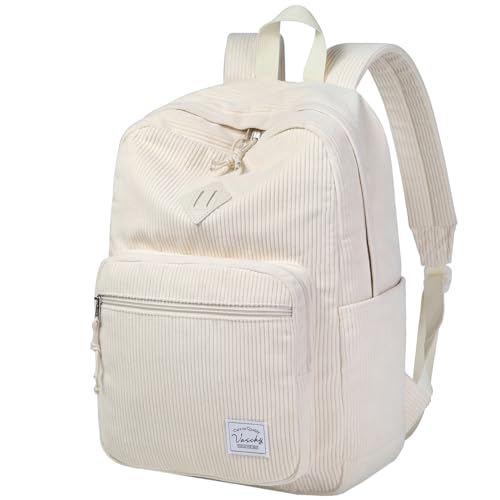 VASCHY Sturdy Corduroy Travel Backpack, Vintage Casual Kawaii Cute Aesthetic Fluffy Plush Rucksack Daypack for College School Teens/Women Beige - color: Beige Corduroy