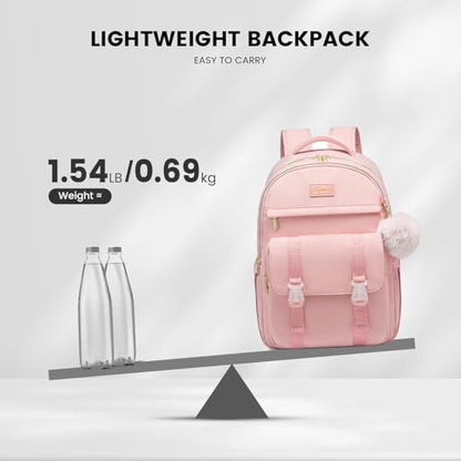 LOVEVOOK School Backpack for Teen Girls, Student Backpack Purse for 14-16 Teenage, Cute Kid Bookbag, Back to School Backpacks Fit 15.6 Inch Laptop, Large College Travel Bag, Pink - color: Pink