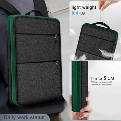 ZINMARK Slim Expandable Laptop Backpack with Small Case for 15-16 inch Notebooks,Water Resistant Computer Bag for College Business for Men Women，Black Green - color: Black Green