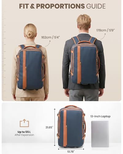 Fanwoli Rolling Vacuum Backpack Travel with One-Button Compression, Expandable Carry-On Suitcase Luggage, Approved TSA Lock & Water-Proof Laptop Compartment for Outdoor/Family/Business Trips - color: Blue