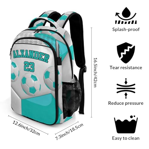 Personalized Name 16.5 Backcpack Sport Ball Athlete Player Soccer Aqua Toddler Backpack for School Gym Girls Boys Elementary Kids Backpack - color: Aqua