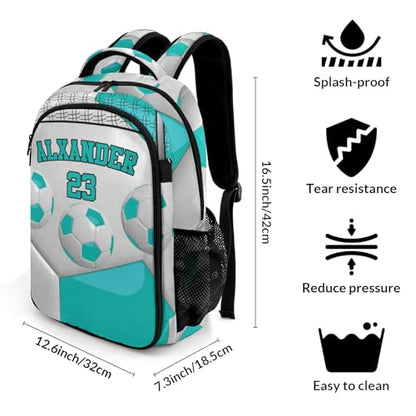 Personalized Name 16.5 Backcpack Sport Ball Athlete Player Soccer Aqua Toddler Backpack for School Gym Girls Boys Elementary Kids Backpack - color: Aqua