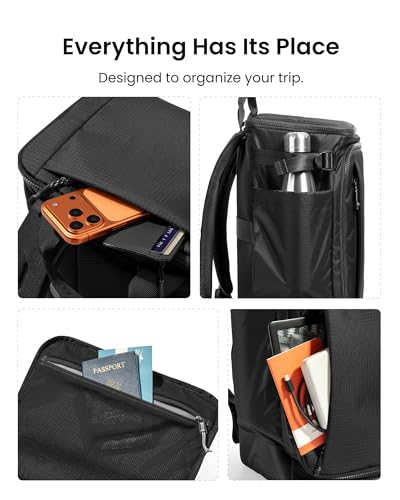 tomtoc 23L-28L Expandable Travel Backpack, Underseat Flight Approved Personal Item for Ryanair Southwest Frontier JetBlue, Lightweight Carry-on Luggage, Water-resistant Business Rucksack Weekender Bag - color: Black