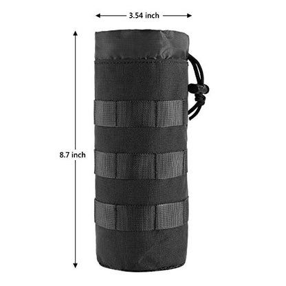 FRTKK Tactical MOLLE Water Bottle Pouch with Drawstring Open Top & Mesh Bottom, Military Water Bottle Holder Bag Sports Travel Hydration Carrier - color: Black