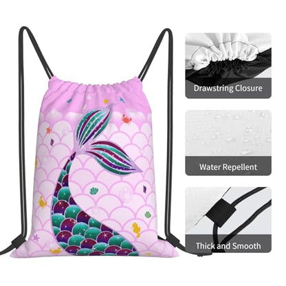 Mermaid Drawstring Backpack Gym String Bag Drawstring Sackpack Sport For Womens Mens - style: Pink Mermaid Drawstring Backpack Gym String Bag