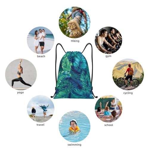 Green Tropical Palm Leaf Summer Drawstring Bags Backpack Sport Gym Sack For Men Women - color: Black16