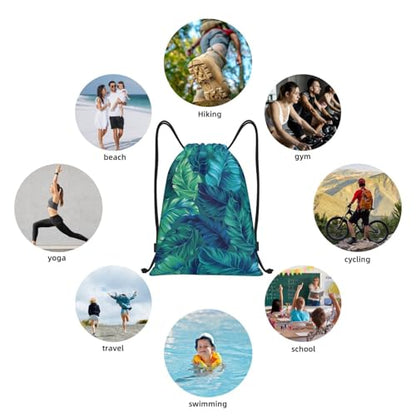 Green Tropical Palm Leaf Summer Drawstring Bags Backpack Sport Gym Sack For Men Women - color: Black16