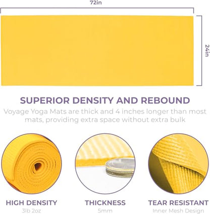 Voyage Yoga Mat, 6 Pack, 72" x 24" Professional Studio and Gym Bulk Yoga Mats, 5mm Thick, Durable, Anti-Tear, Non Slip Fitness and Exercise Mats - color: Yellow