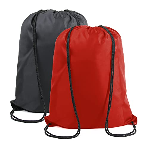 BeeGreen Black and Red Drawstring Backpack Bags Bulk 2 Pack X-Large 22.4" L x 17.5" W Sports Cinch Sack Gym String Bags Machine Washable Heavy Duty for Men Women - color: Black Red