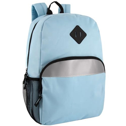 Trail maker 17" Backpack – Reflective School Backpack with Padded Straps, Water Bottle Pockets for Kids & Adults, School Travel Camp (Blue Light) - color: Blue