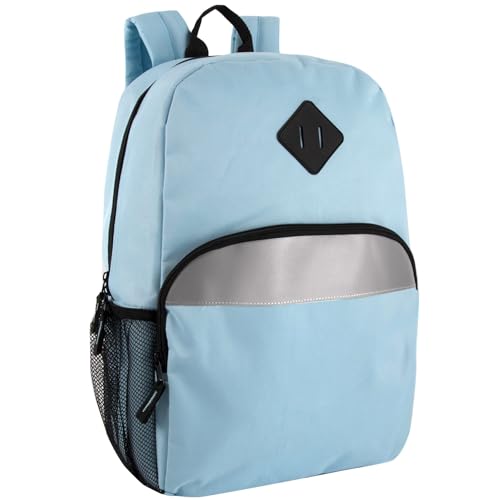 Trail maker 17" Backpack – Reflective School Backpack with Padded Straps, Water Bottle Pockets for Kids & Adults, School Travel Camp (Blue Light) - color: Blue