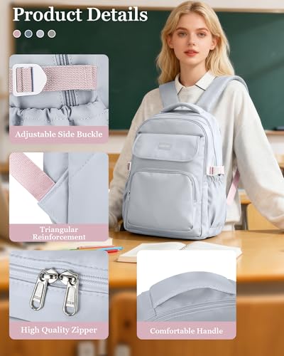 Cute Middle School Backpack For Teen Girls,Waterproof Casual Bookbags,Lightweight Travel Daypack,Basic Laptop College Backpack For Women(grey - color: A6-grey