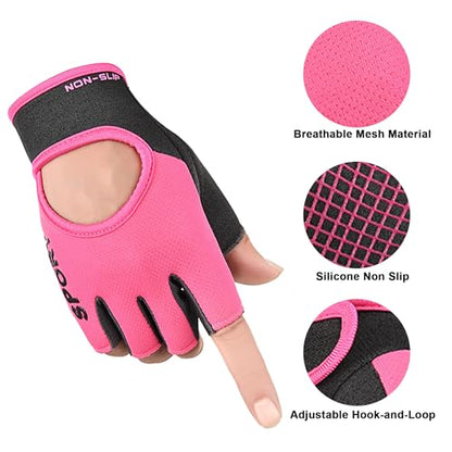 Mealah Men & Women Breathable Workout-Glove - UV Protection Fingerless Gym Gloves for Fitness Rowing Cycling - color: Pink