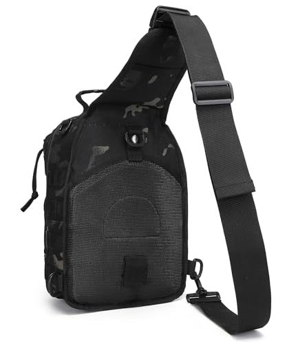 Tactical Sling Backpack Military Crossbody Bag Pack for Mens One Shoulder Holster Sling Bag 10L - color: Blackcamo