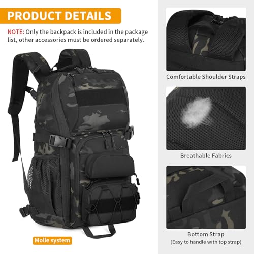 HUNTVP Tactical Backpack Military MOLLE Backpack Hunting Rucksack Gear Assault Pack 25L WR - color: Black Camo-25l, size: 25L