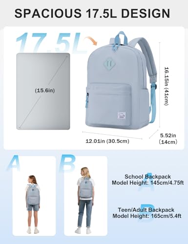 VASCHY Lightweight Backpack for School, Water Resistant Classic Bookbag with Side Pockets for Boys,Kids,Teens Baby Blue - color: Baby Blue