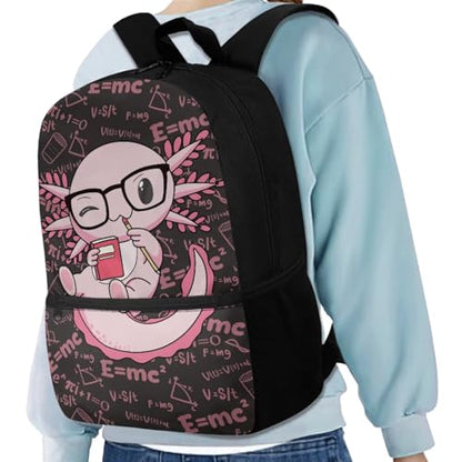 Cute Axolotl Backpack for Girls Kids Backpack with Lunch Box Water Bottle Carrier with Strap and Big Pencil Case 4 PCS Set Bookbag with Front Pocket for School 17" Sturdy Elementary School Bag - color: Axolotl-4