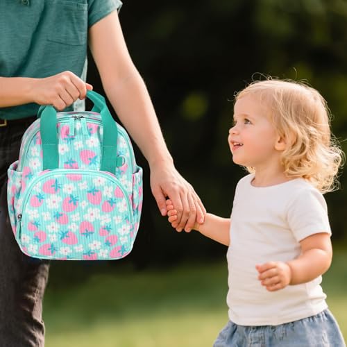 Bluboon Toddler Backpack for Girls Boys 2-4 Cute 12" Preschool Kindergarten Backpacks Kids Daycare Bags School Travel (Pink Strawberry Flower - Mint Green, Age 2-4 (12" H not Fit A4 Folder)) - color: Pink Strawberry Flower - Mint Green, size: Age 2-4 (12"